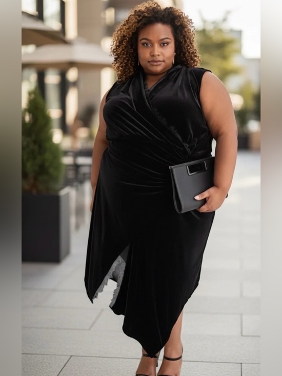 Ashley Graham Dresses & Skirts - Sleeveless Ashley Graham Black Velvet Wrap Dress